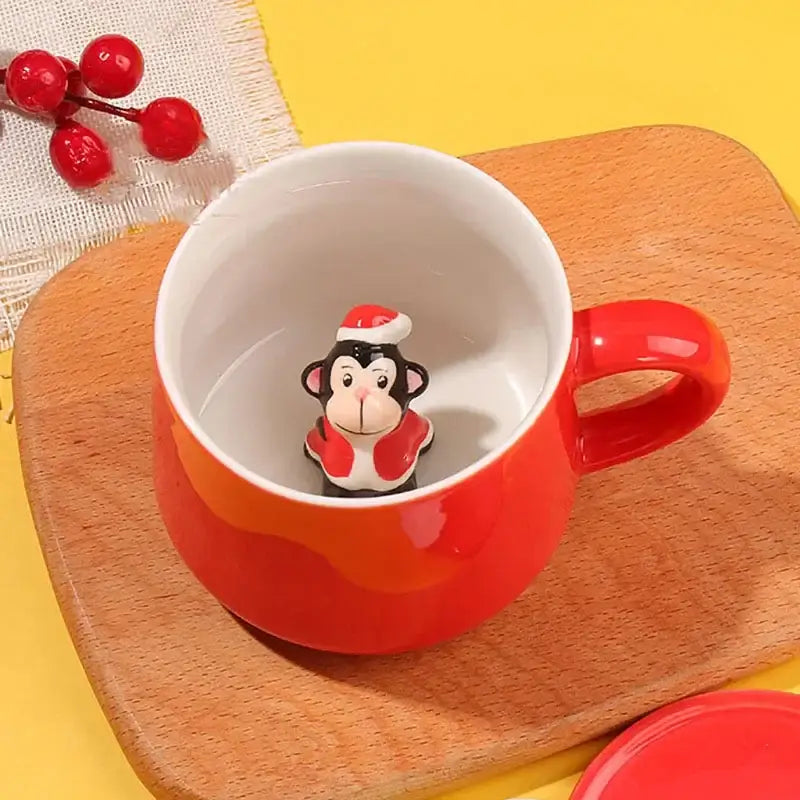 Red and white christmas animals ceramic mug set dining room figurines