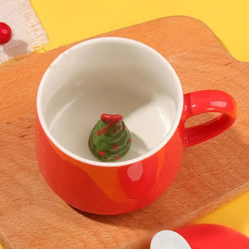Red and white christmas animals ceramic mug set dining room figurines