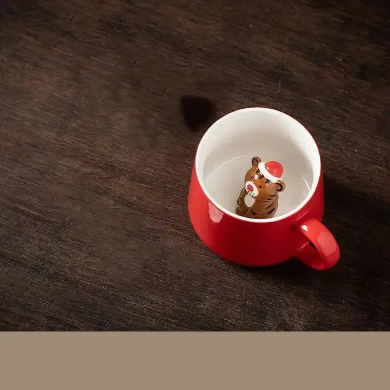 Red and white christmas animals ceramic mug set dining room figurines