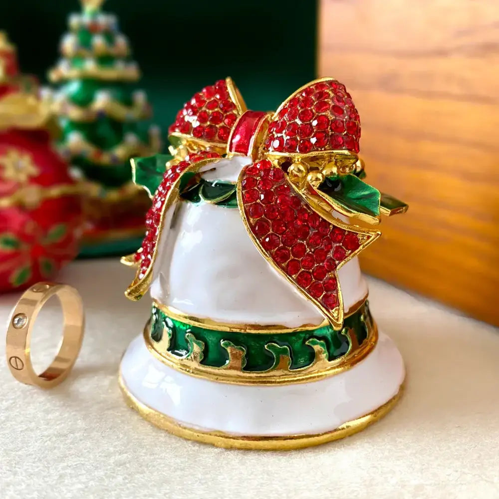 White enamel christmas bell trinket box – living room holiday decor