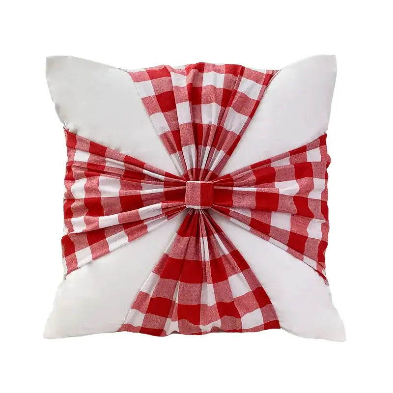 Red & green christmas bow patchwork velvet pillow set living room