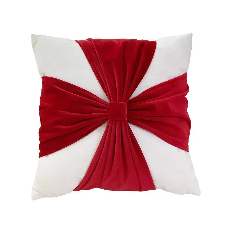Red & green christmas bow patchwork velvet pillow set living room