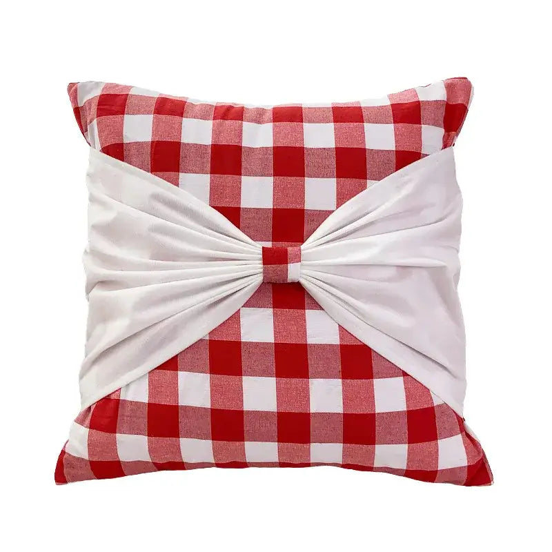 Red & green christmas bow patchwork velvet pillow set living room