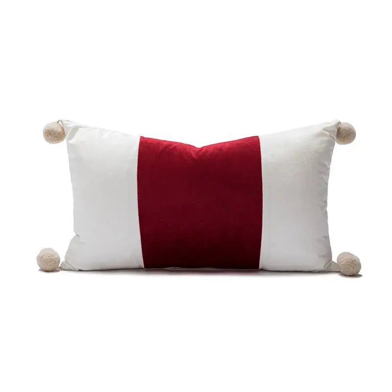 Red & green christmas bow patchwork velvet pillow set living room