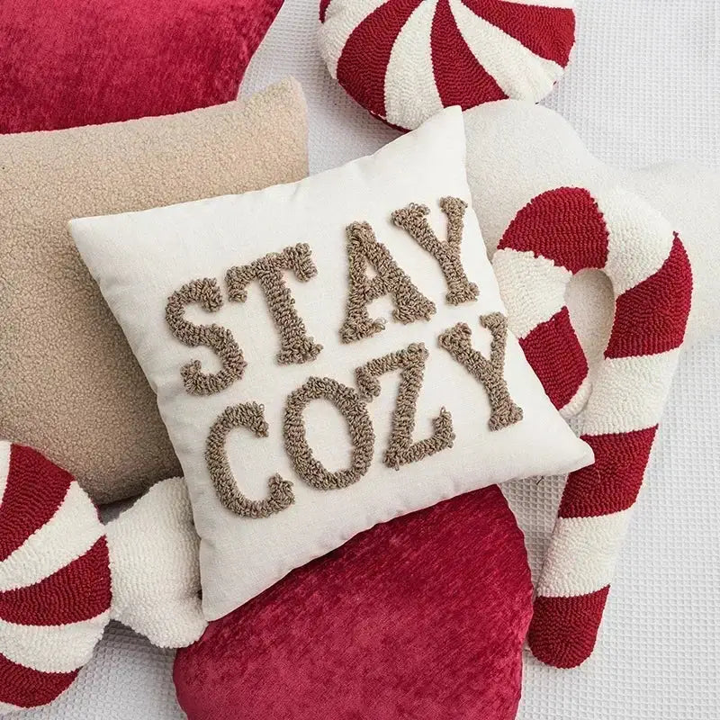 Hand knitted red & white christmas candy cushions living room decor