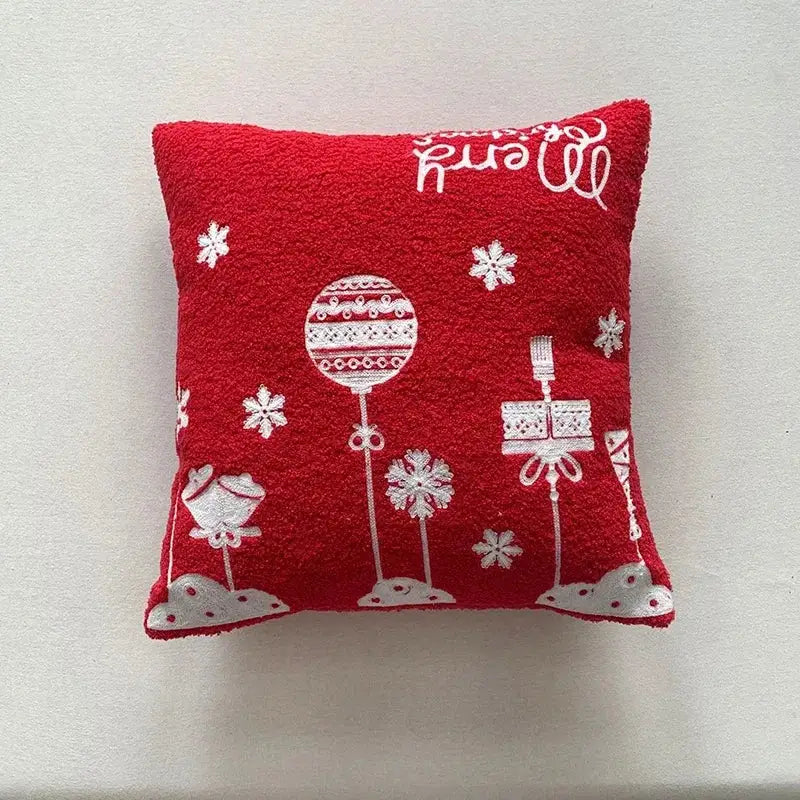White plush christmas cartoon embroidered pillow covers living room