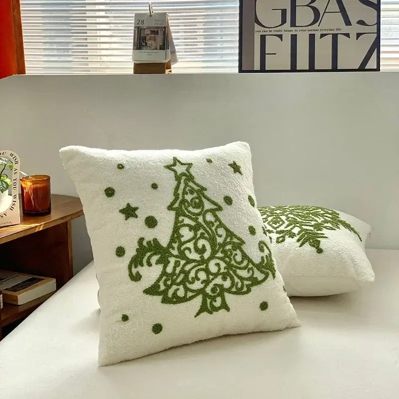 White plush christmas cartoon embroidered pillow covers living room