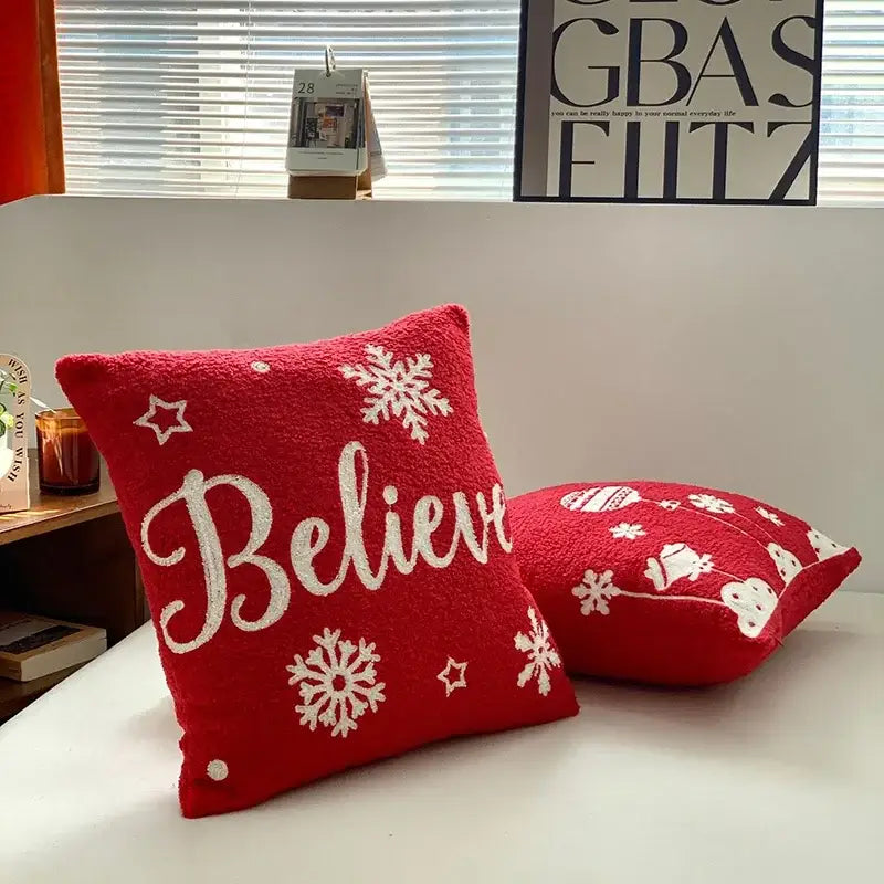 White plush christmas cartoon embroidered pillow covers living room