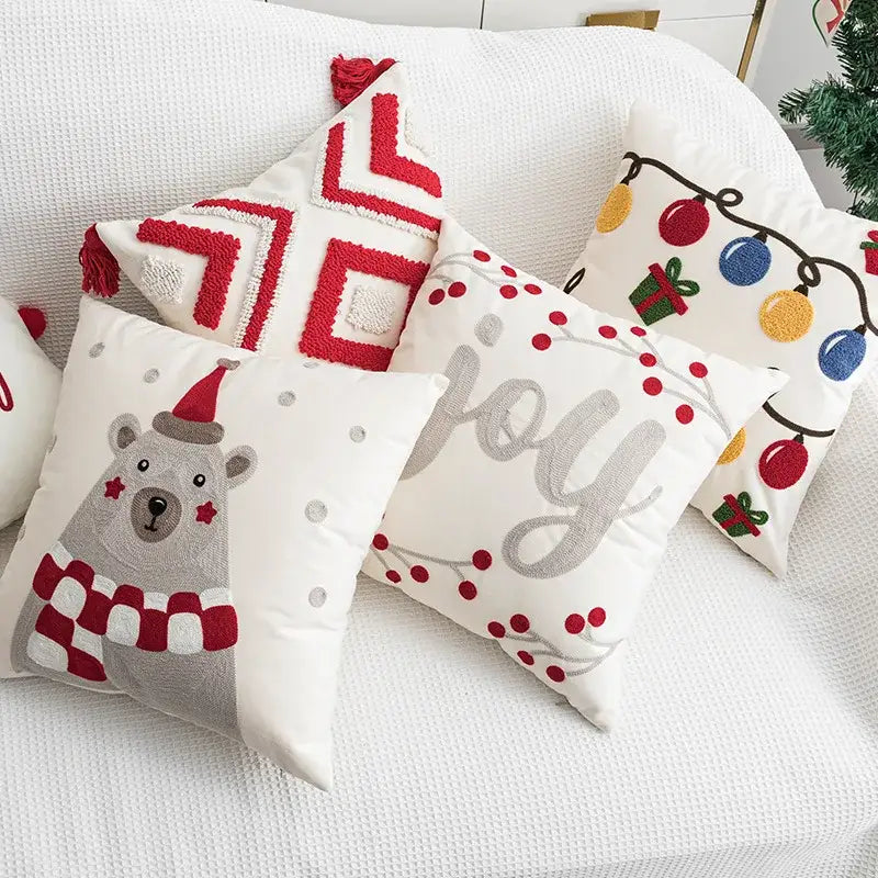 Christmas day embroidered pillowcase living room festive throw pillow