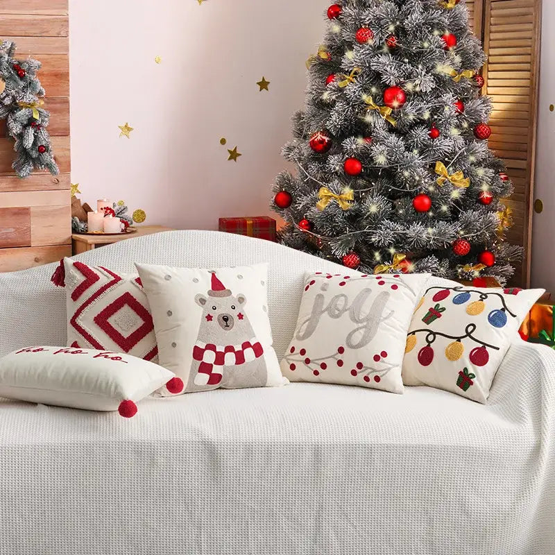 Christmas day embroidered pillowcase living room festive throw pillow