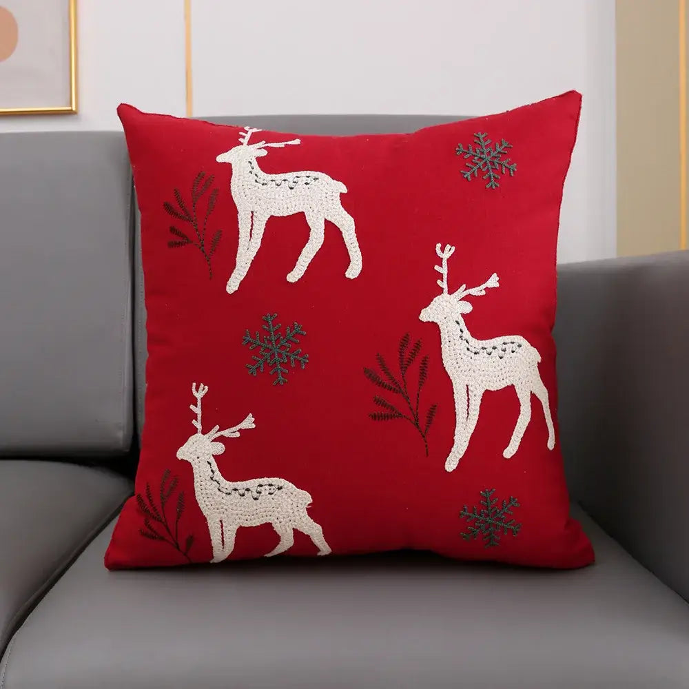 Red deer snowflake christmas cushion cover living room pillow case