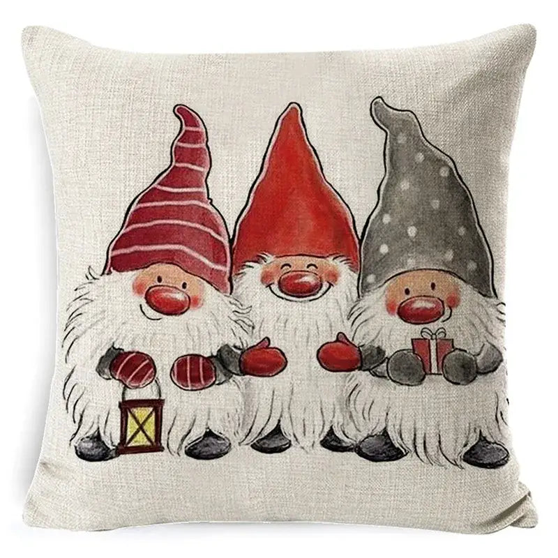 Festive reindeer and gnome christmas pillow cover set living room