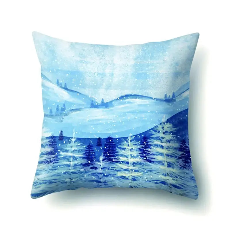 Winter landscape blue and white pillow case living room decor