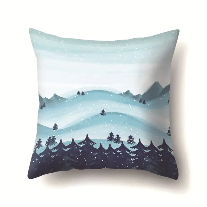 Winter landscape blue and white pillow case living room decor