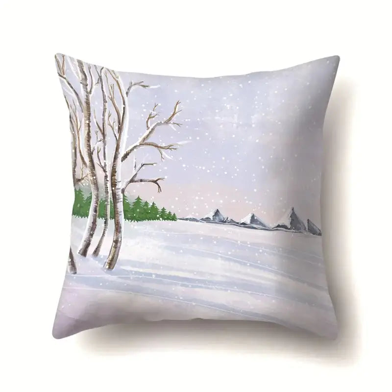 Winter landscape blue and white pillow case living room decor