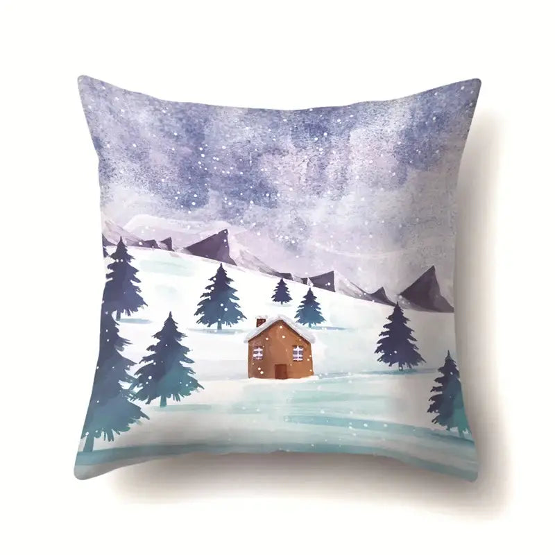 Winter landscape blue and white pillow case living room decor