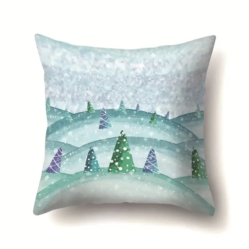 Winter landscape blue and white pillow case living room decor