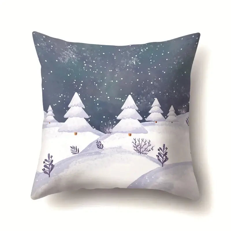 Winter landscape blue and white pillow case living room decor
