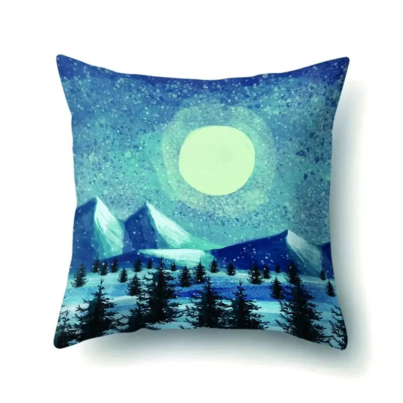 Winter landscape blue and white pillow case living room decor