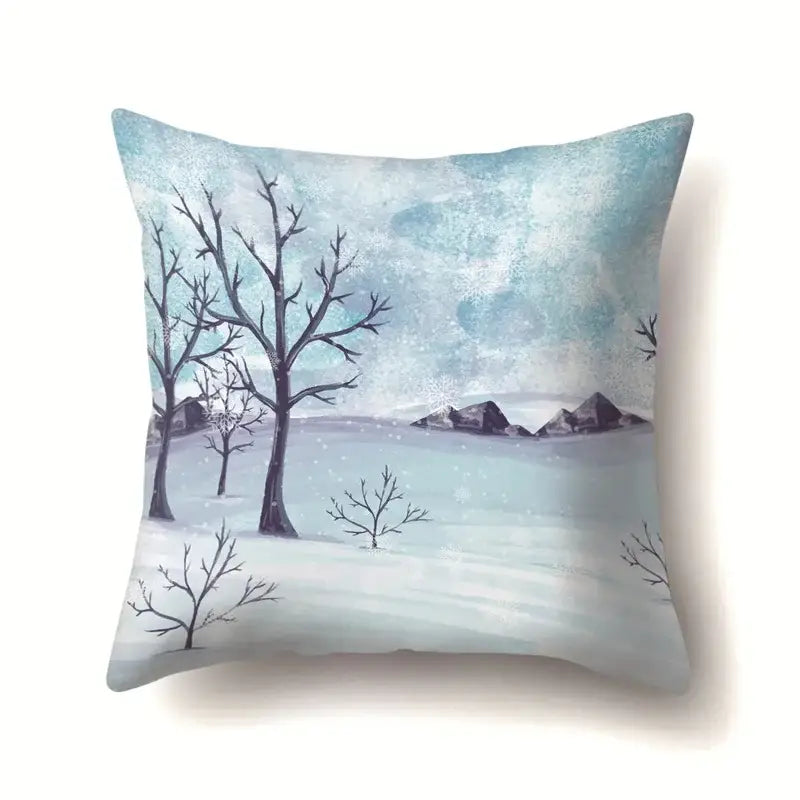 Winter landscape blue and white pillow case living room decor