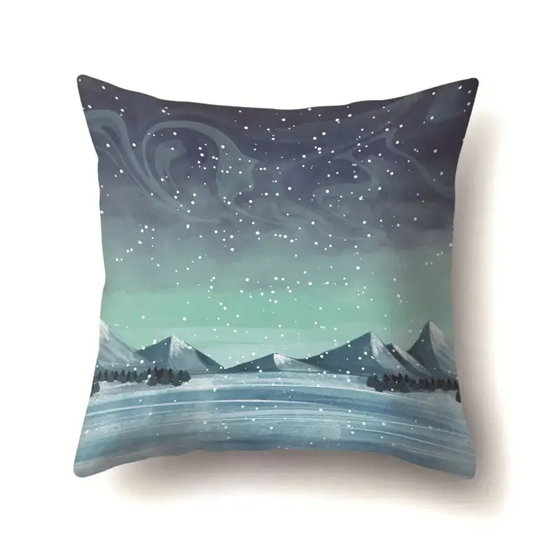 Winter landscape blue and white pillow case living room decor