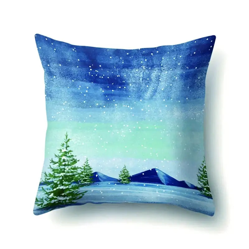 Winter landscape blue and white pillow case living room decor
