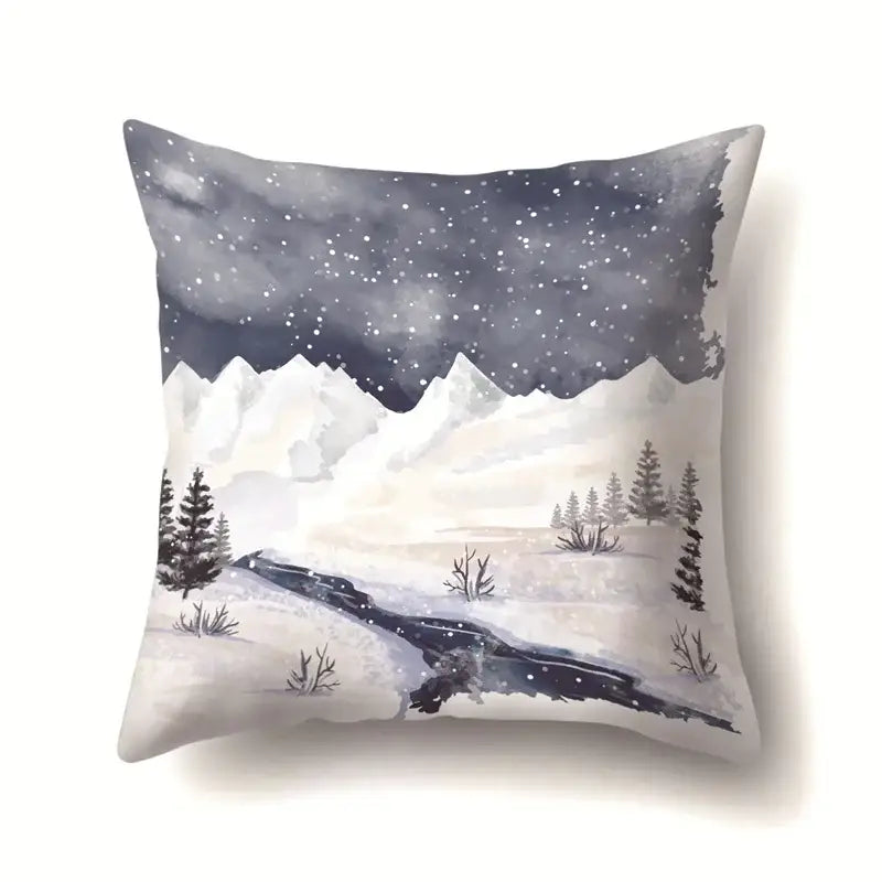 Winter landscape blue and white pillow case living room decor