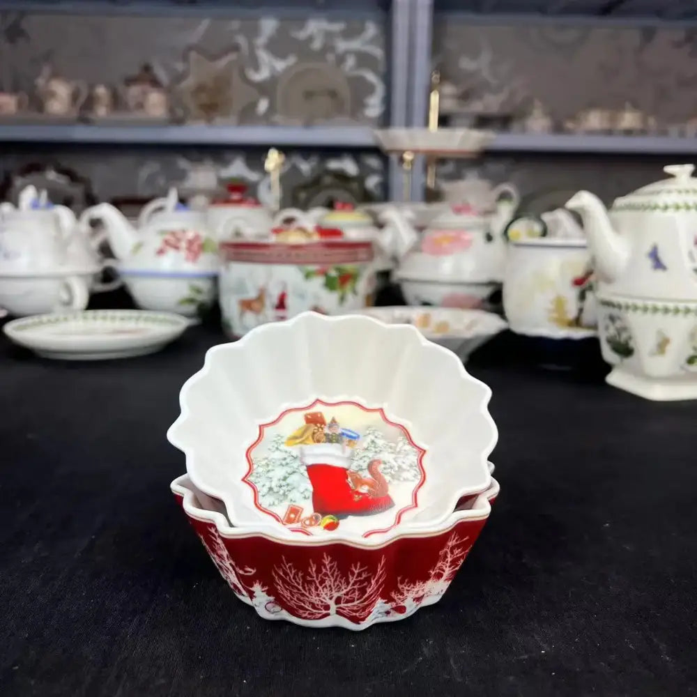Festive red & white ceramic christmas dinnerware set – dining room