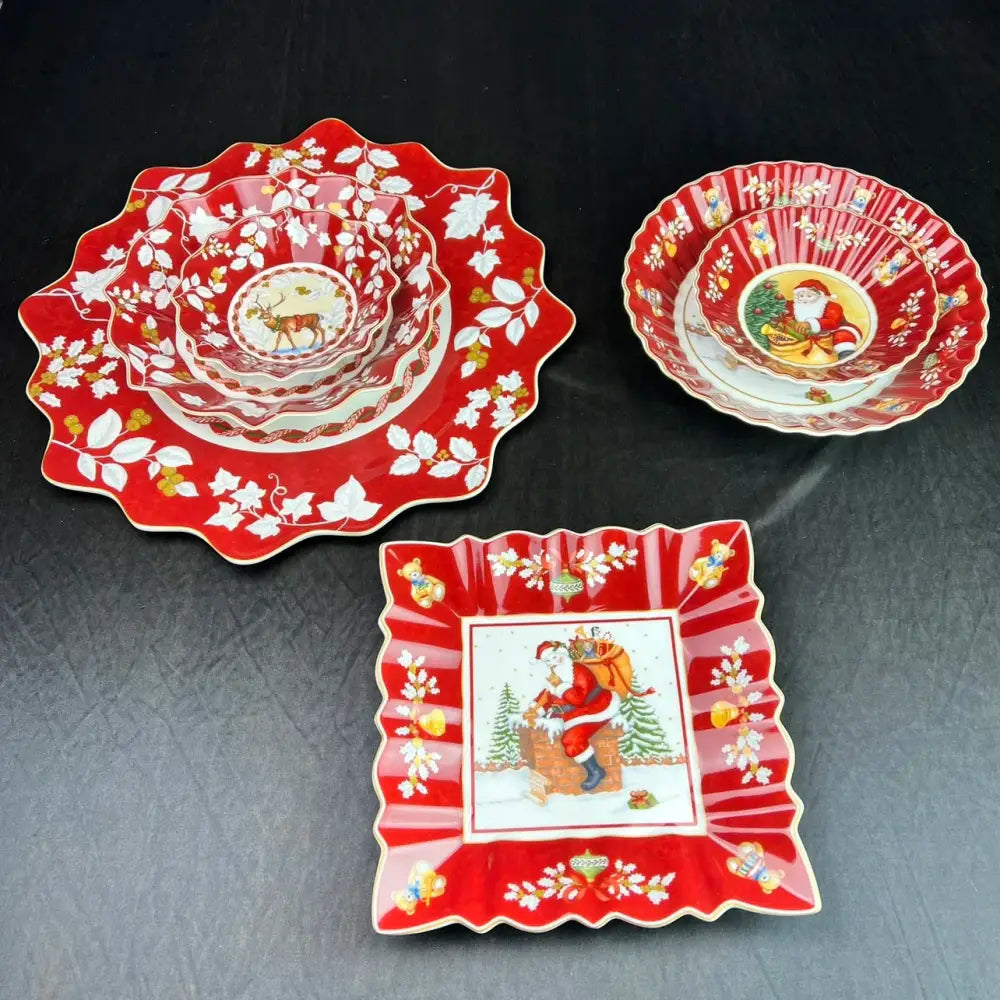 Festive red & white ceramic christmas dinnerware set – dining room