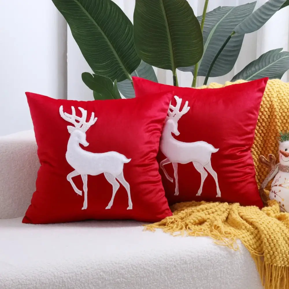 Red and white christmas elk embroidered pillow cover living room decor