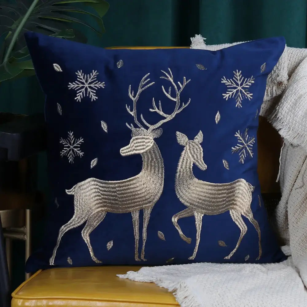 Red christmas elk embroidered pillow covers living room decor