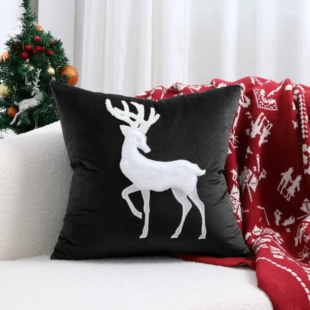 Red christmas elk embroidered pillow covers living room decor