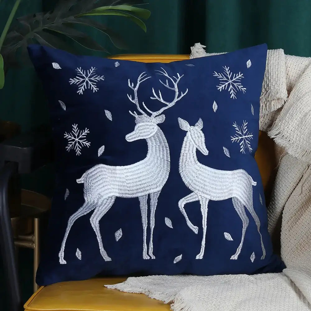 Red christmas elk embroidered pillow covers living room decor