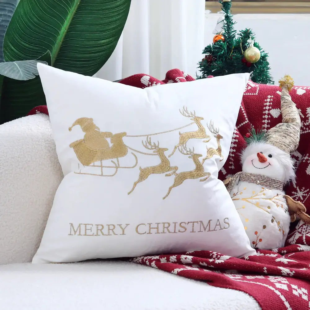 Red christmas elk embroidered pillow covers living room decor