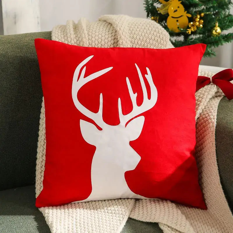 Red christmas elk embroidered pillow covers living room decor