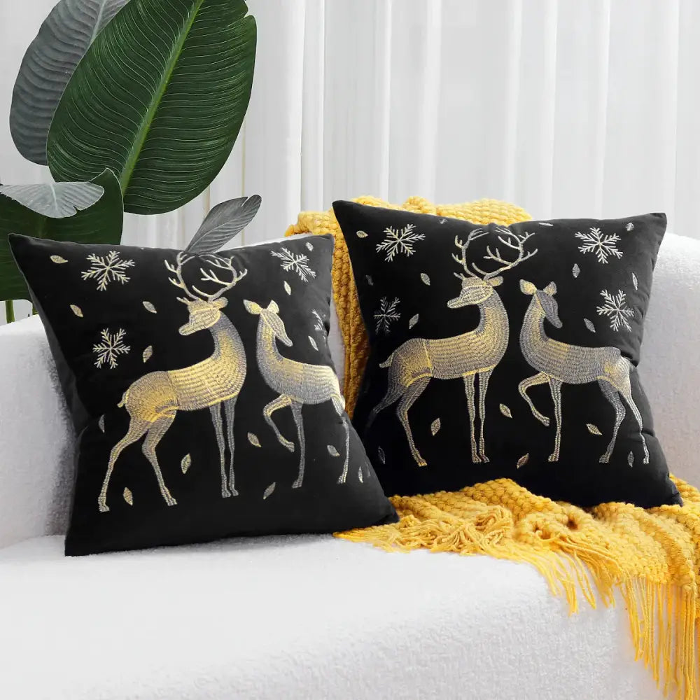 Red christmas elk embroidered pillow covers living room decor