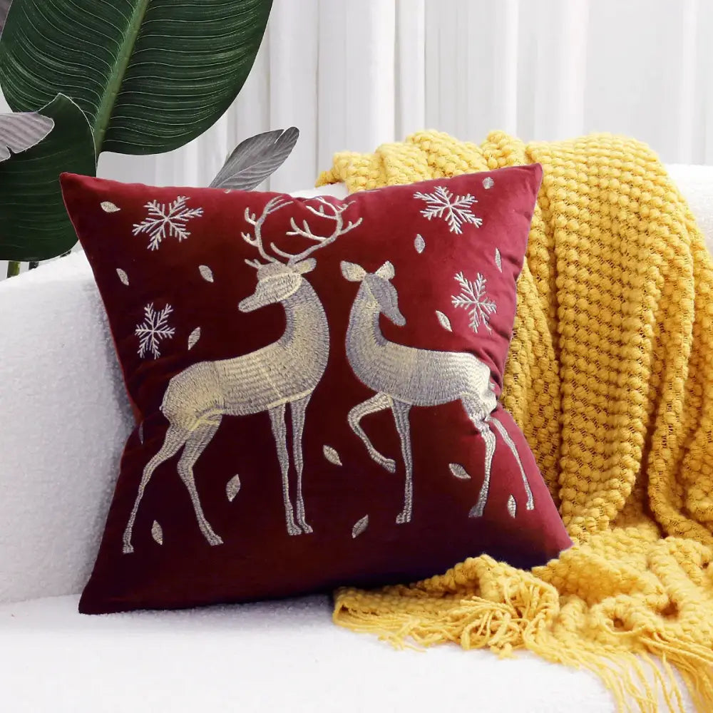 Red christmas elk embroidered pillow covers living room decor