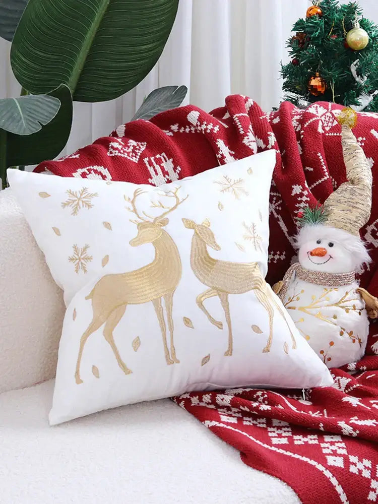 Red christmas elk embroidered pillow covers living room decor