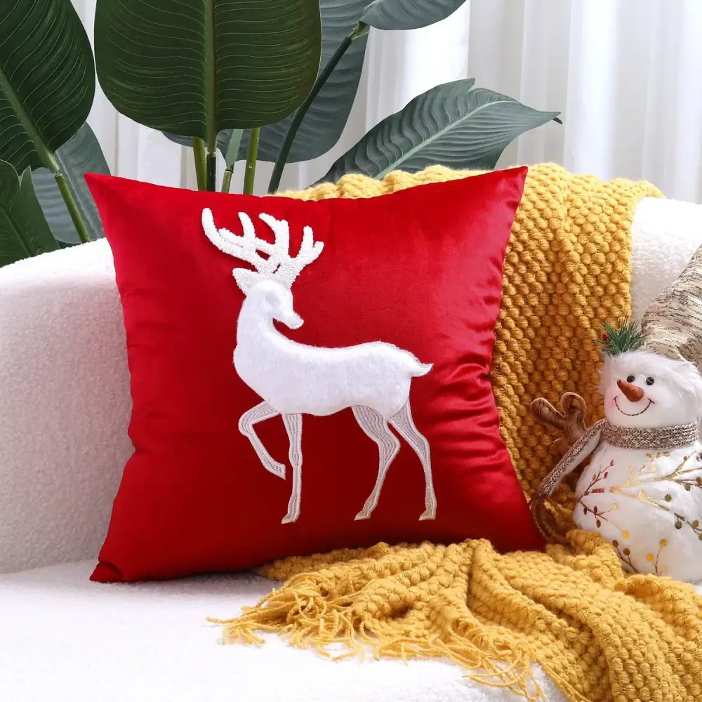 Red christmas elk embroidered pillow covers living room decor