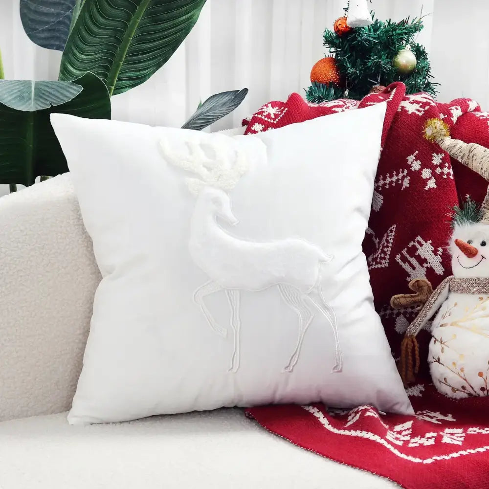 Red christmas elk embroidered pillow covers living room decor