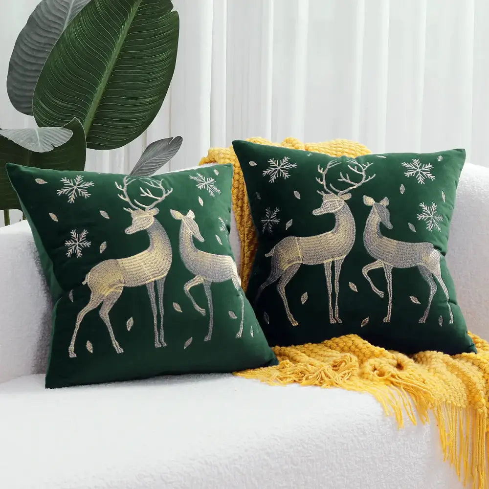 Red christmas elk embroidered pillow covers living room decor