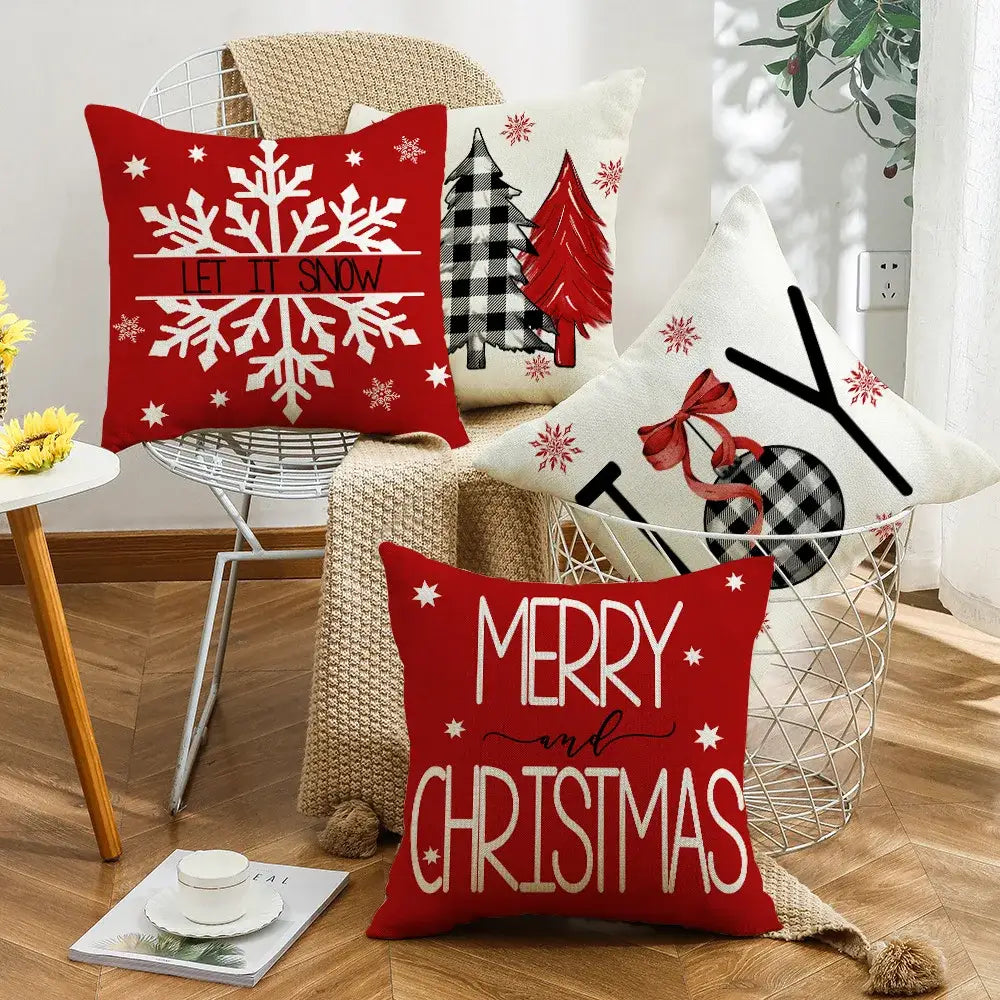 Red and white christmas elk letter pillowcase living room decor