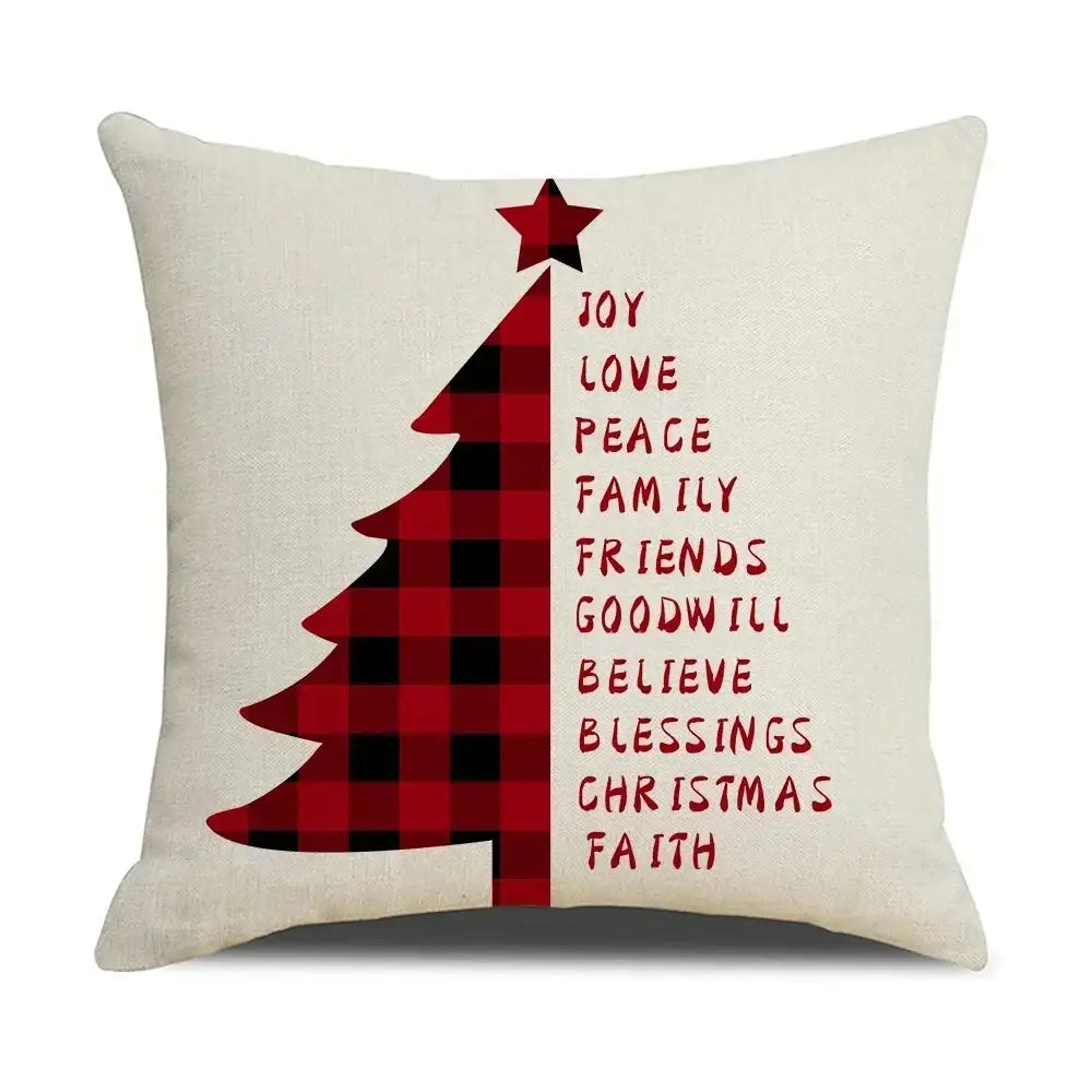 Farmhouse red christmas elk pillowcase living room embroidered decor