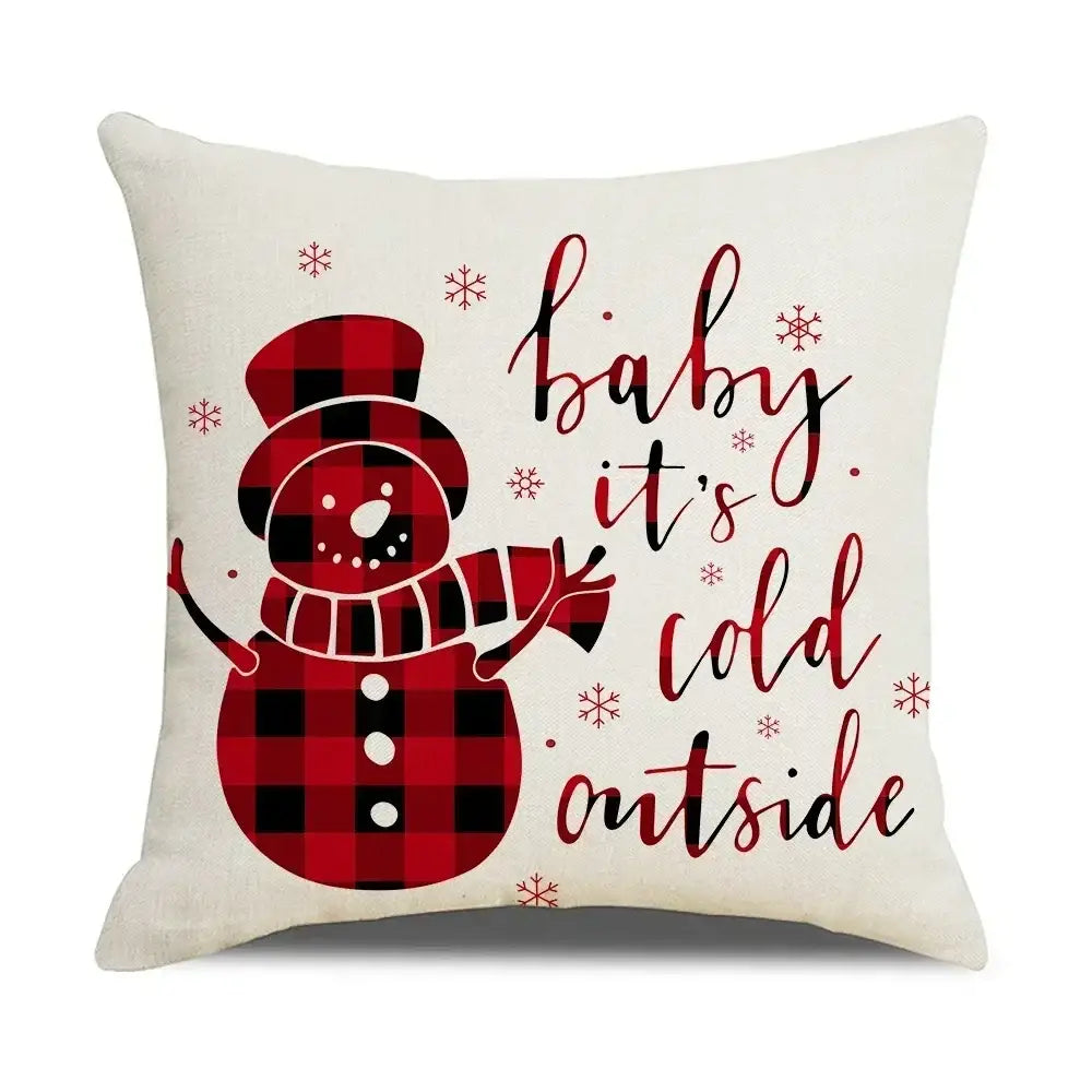 Farmhouse red christmas elk pillowcase living room embroidered decor