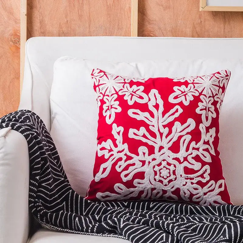 Red and white christmas embroidered cotton pillow covers living room