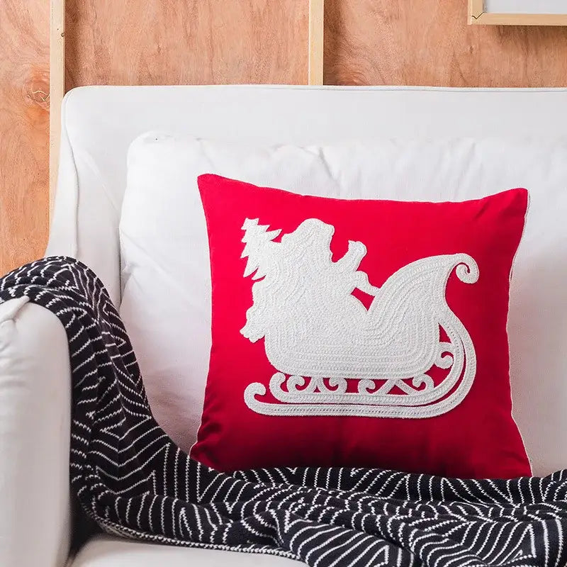 Red and white christmas embroidered cotton pillow covers living room