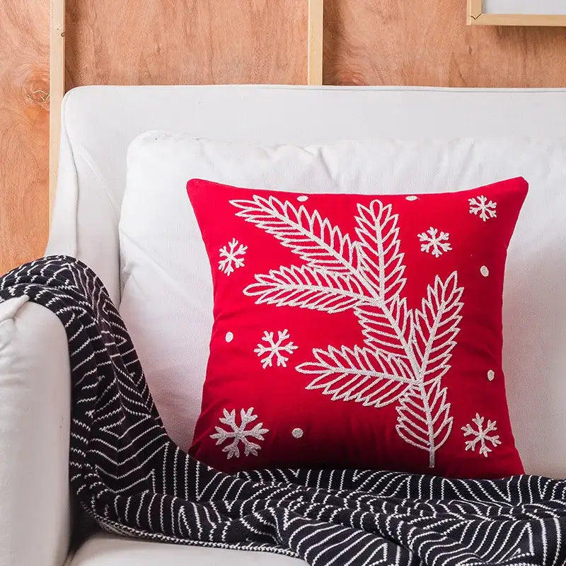 Red and white christmas embroidered cotton pillow covers living room