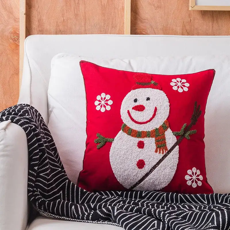 Red and white christmas embroidered cotton pillow covers living room