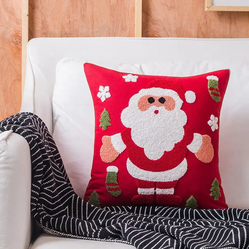 Red and white christmas embroidered cotton pillow covers living room