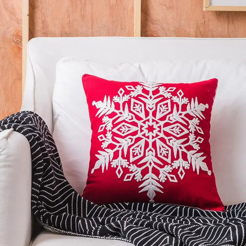 Red and white christmas embroidered cotton pillow covers living room